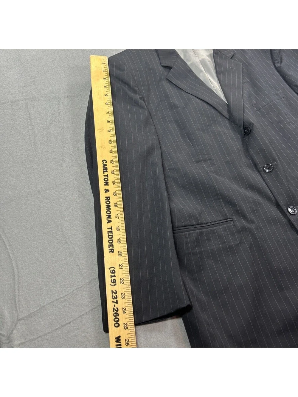 Andrew Fezza Size 48R Black 100% Worsted Wool Pinstripe Blazer Suit Coat